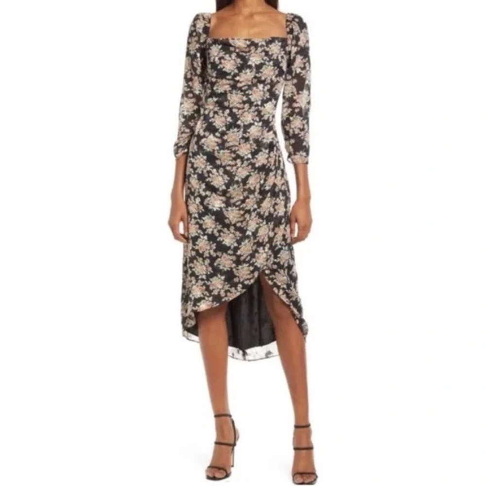 Lush Floral Square Neck Midi Dress